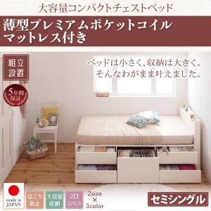 【組立設置ｻｰﾋﾞｽ付】 ベッド ベッドフレーム 収納付き 収納 薄型プレミアムポケットコイルマットレス付き ポケットコイル 【セミシングルベッド 】 マットレスセット セミシングルサイズベッド ベッドフレーム 木製 ショート丈