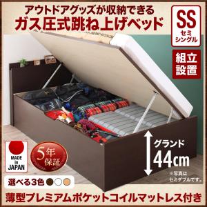 【組立設置ｻｰﾋﾞｽ付 跳ね上げ式ベッド 収納ベッド 】 収納家具 収納ベッド 大容量 薄型プレミアムポケットコイルマットレス付き ポケットコイル 【セミシングルベッド 】 マットレスセット セミシングルサイズベッド ベッドフレーム 木製 【深さ: グランド】