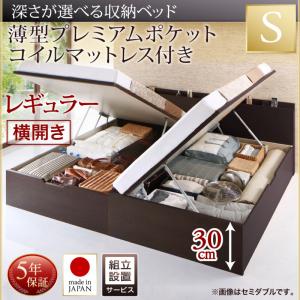 【組立設置ｻｰﾋﾞｽ付 跳ね上げ式ベッド 収納ベッド 】 収納家具 収納ベッド 大容量 薄型プレミアムポケットコイルマットレス付き ポケットコイル 【横開き】【 シングルベッド 】 マットレスセット シングルサイズ 【深さ:レギュラー】 【横開き】 収納ベッド