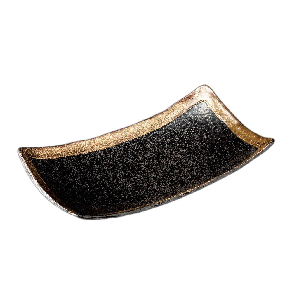 黒ちらし渕金巻9.0足付長角皿 [ 24×14×5.5cm ] 強化 | 長皿 | おすすめ 人気 食器 業務用 飲食店 カフェ うつわ 器 おしゃれ かわいい お洒落 可愛い ギフト プレゼント 引き出物 内祝い 結婚祝い 誕生日 贈り物 自宅 イベント