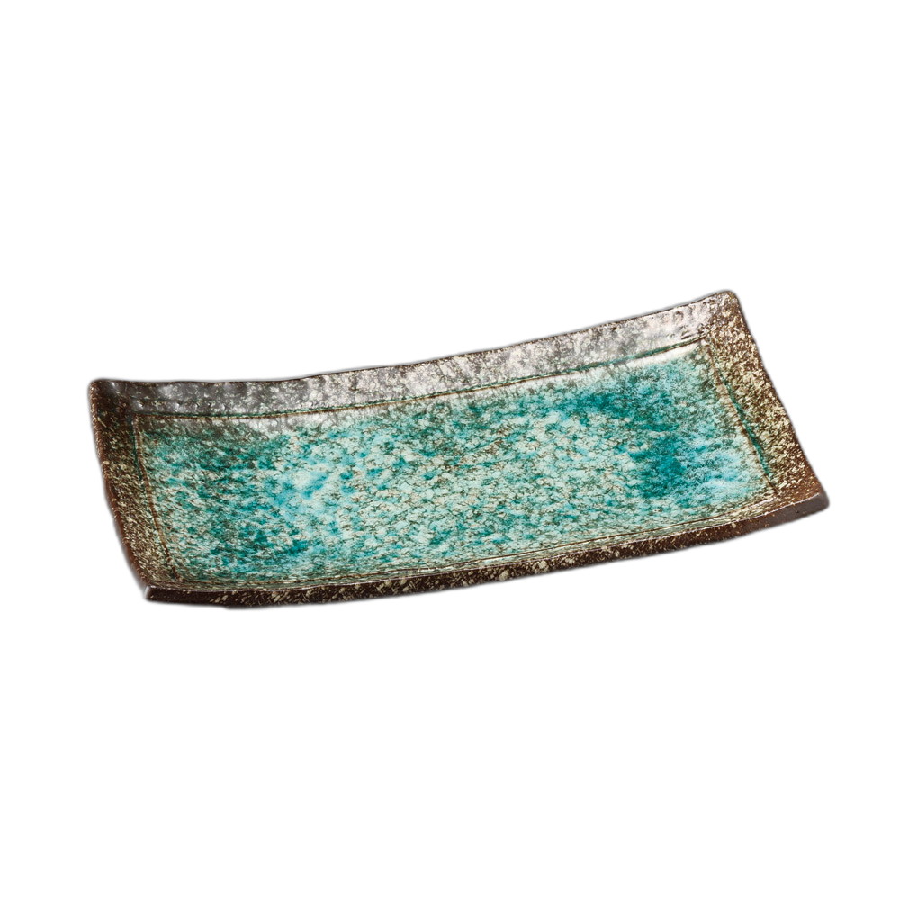 新緑ビードロ（浜付）長角細大皿 [ 33.5×18×4cm ] 強化 | 盛皿 | おすすめ 人気 食器 業務用 飲食店 カフェ うつわ 器 おしゃれ かわいい お洒落 可愛い ギフト プレゼント 引き出物 内祝い 結婚祝い 誕生日 贈り物 自宅 イベント