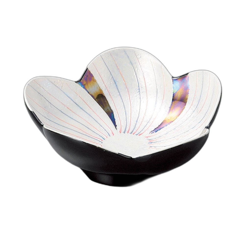 黒釉二色一珍ラスター花形向付 [ 14.5×14×5.5cm ] 強化 | 向付 | おすすめ 人気 食器 業務用 飲食店 カフェ うつわ 器 おしゃれ かわいい お洒落 可愛い ギフト プレゼント 引き出物 内祝い 結婚祝い 誕生日 贈り物 自宅 イベント