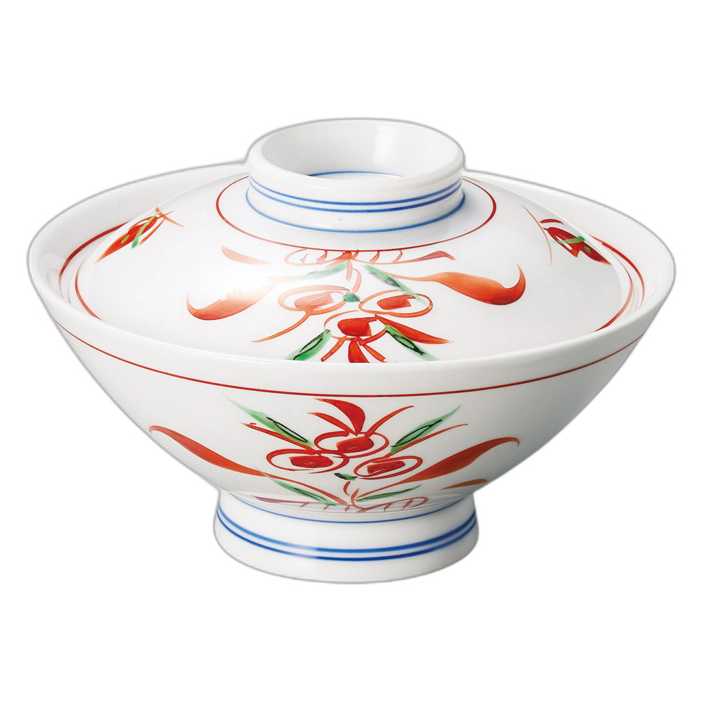 強化磁器 手描き赤絵花 茶漬け [14.5×9.5cm] | 食器 和食器 業務用 贈答 プレゼント ギフト おしゃれ かわいい 開店 定食 セット そば うどん ラーメン 鉢 丼 丼鉢 どんぶり 中華