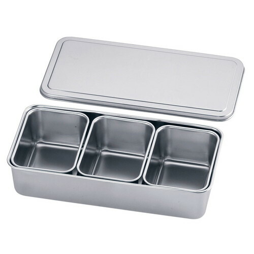 18-8プレス R号用ヤクミ入 3ヶ入 [ 幅:270 x 奥行:133 x H60mm ] [ 保存容器 ] | カスターセット 調味料入 卓上 薬味入 調理器具 キッチン 台所 プレゼント ギフト 結婚祝い 引き出物 内祝い 開店祝い 退職祝い せともの 瀬戸物 贈答品 贈り物 人気 通販