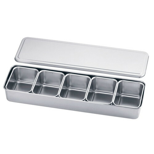 18-8プレス R号用ヤクミ入 5ヶ入長 [ 幅:450 x 奥行:133 x H60mm ] [ 保存容器 ] | カスターセット 調味料入 卓上 薬味入 調理器具 キッチン 台所 プレゼント ギフト 結婚祝い 引き出物 内祝い 開店祝い 退職祝い せともの 瀬戸物 贈答品 贈り物 人気 通販