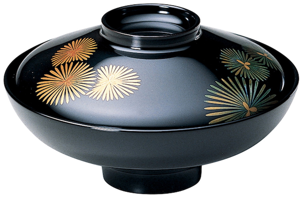 5寸富士型煮物椀 唐松 黒 [145×85粍 160g] | 和食 懐石一皿分の料理 レトロ  蒔絵 格好のいい 煮物椀-キッチン用品・食器・調理器具-食器・カトラリー・グラス