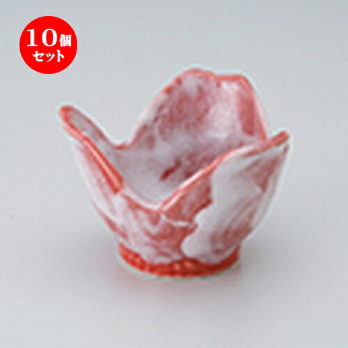 10個セット☆ 小付 ☆ 赤彩花型珍味 ［ 8.5 x 6.4cm ］ | 和食器 鉢 小鉢 ボウル 料亭 ホテル 食器 業務用 飲食店 カフェ うつわ 器 おしゃれ かわいい ギフト プレゼント 内祝い 誕生日 贈り物 贈答品 おすすめ 食器セット