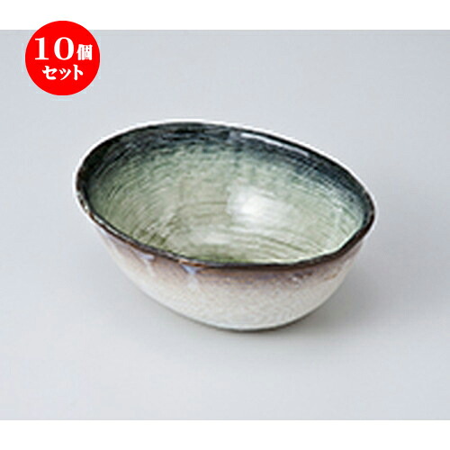 10個セット ☆ 中鉢 ☆ 均窯グリーンストライプ楕円鉢 ［ 16.5 x 13.3 x 6.5cm ］ | 中鉢 盛鉢 取り鉢 ボウル 中 おすすめ 人気 食器 業務用 飲食店 カフェ うつわ 器 おしゃれ かわいい お洒落 ギフト プレゼント 引き出物 内祝い 結婚祝い 誕生日 贈り物 贈答品 食器セット｜せともの本舗
