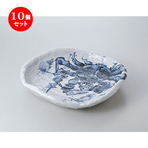 10個セット ☆ 盛込皿 ☆ 染付カニ絵変型10.0皿 [ 32 x 30 x 6.5cm ］ | 人気 おすすめ 食器 業務用 飲食店 カフェ うつわ 器 おしゃれ かわいい ギフト プレゼント 引き出物 誕生日 贈り物 贈答品 食器セット｜せともの本舗