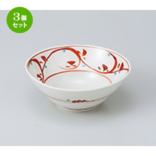3個セット☆ 中鉢 ☆ 赤絵唐草鉢 ［ 14 x 5.5cm ］ | 中鉢 盛鉢 取り鉢 ボウル 中 おすすめ 人気 食器 業務用 飲食店 カフェ うつわ 器 おしゃれ かわいい お洒落 ギフト プレゼント 引き出物 内祝い 結婚祝い 誕生日 贈り物 贈答品 食器セット