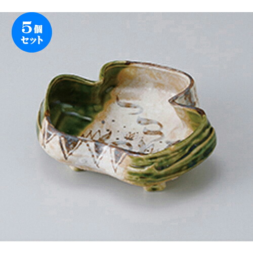 5個セット☆ 向付 ☆ 割型三ツ葉織部向付 ［ 16 x 12.8 x 6cm ］ | 人気 おすすめ 食器 業務用 飲食店 カフェ うつわ 器 おしゃれ かわいい ギフト プレゼント 引き出物 誕生日 贈り物 贈答品 食器セット｜せともの本舗