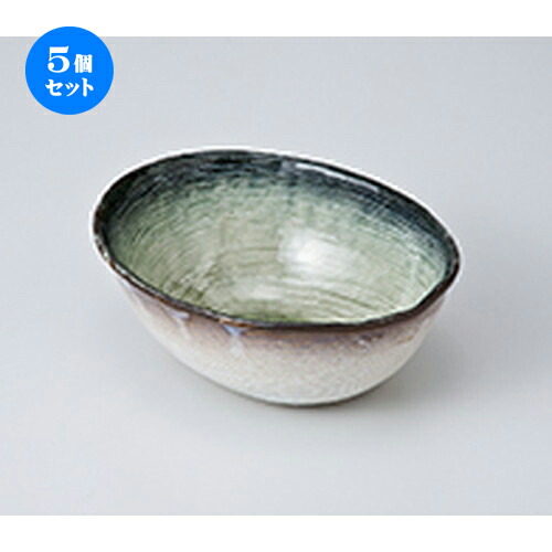 5個セット☆ 中鉢 ☆ 均窯グリーンストライプ楕円鉢 ［ 16.5 x 13.3 x 6.5cm ］ | 中鉢 盛鉢 取り鉢 ボウル 中 おすすめ 人気 食器 業務用 飲食店 カフェ うつわ 器 おしゃれ かわいい お洒落 ギフト プレゼント 引き出物 内祝い 結婚祝い 誕生日 贈り物 贈答品 食器セット