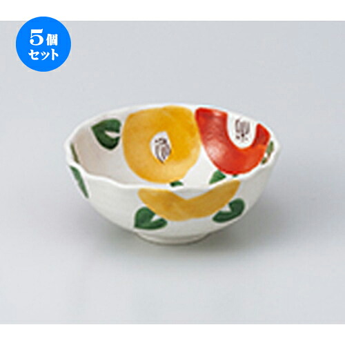 5個セット☆ 小鉢 ☆ 赤絵椿フリル小鉢 ［ 10.7 x 4.7cm ］ | 小鉢 小 小さい 鉢 ボウル 万能 人気 おすすめ 食器 業務用 飲食店 カフェ うつわ 器 おしゃれ かわいい ギフト プレゼント内祝い 結婚祝い 誕生日 贈り物 贈答品 食器セット