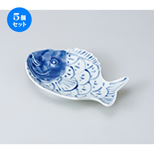 5個セット☆ 前菜皿 ☆染付タイ盛皿（24cm） [ 24 x 16 x 3.5cm ] | 付出 前菜 アラカルト 人気 おすすめ 食器 業務用 飲食店 カフェ うつわ 器 おしゃれ かわいい ギフト プレゼント 引き出物 誕生日 贈り物 贈答品 食器セット