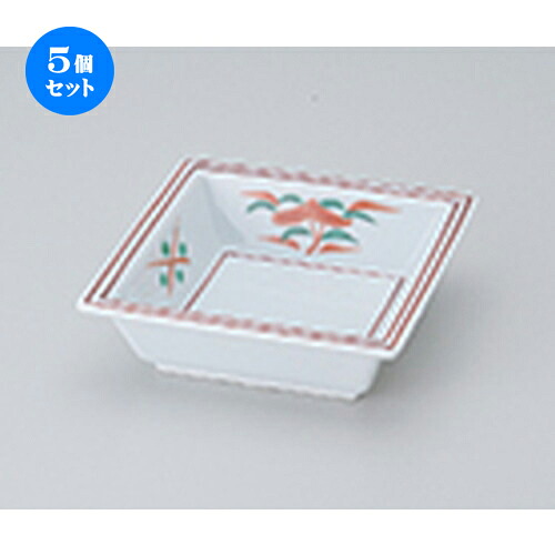 5個セット☆ 松花堂 ☆ 渕赤絵花角鉢 [ 11.3 x 11.3 x 3.4cm ］ | 弁当 小鉢 豆皿 幕ノ内 人気 おすすめ 食器 業務用 飲食店 カフェ うつわ 器 おしゃれ かわいい ギフト プレゼント 引き出物 誕生日 贈り物 贈答品 食器セット｜せともの本舗