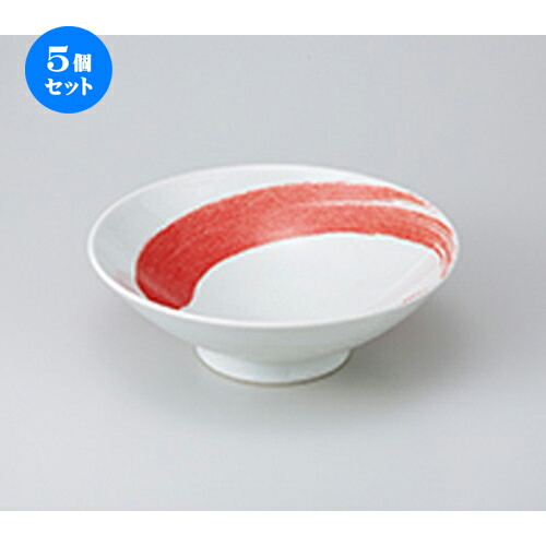 5個セット☆ めん皿 ☆ 赤刷毛8.0盛鉢 [ 24.4 x 7.9cm ］ | そば 蕎麦 めん 麺おすすめ 人気 食器 業務用 飲食店 カフェ うつわ 器 おしゃれ かわいい お洒落 可愛い ギフト プレゼント 引き出物 内祝い 結婚祝い 誕生日 贈り物 贈答品 食器セット