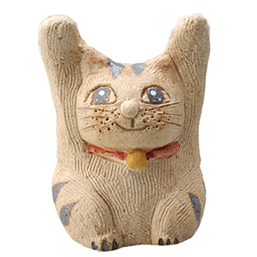 置物 円な瞳招き猫 中 うつわ かわいい おしゃれ カフェ カード立て 高さ14cm 両招き 飲食店 器