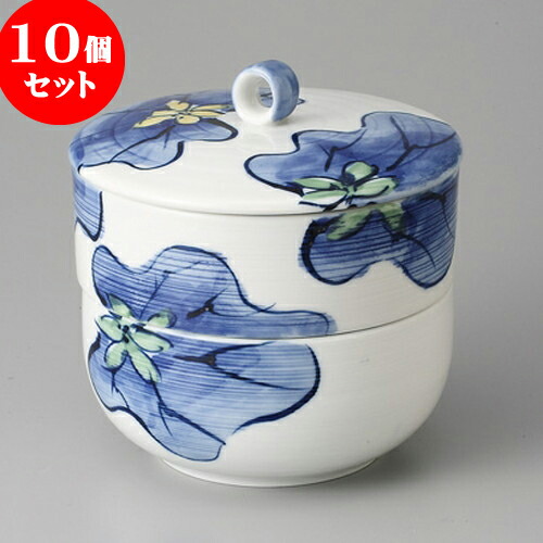 むし碗 ちゃわんむし むし器セット 人気 碗 おすすめ 茶碗蒸し 業務用 寿司屋 和食器 食器 むし碗 業務用 蒸し器 モダン 飲食店 おしゃれ かわいい 10個セット 蓋物 染付つわぶき むし器セット 12 X 12 5cm 730g 茶碗蒸し ちゃわんむし