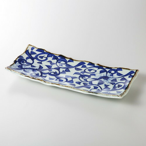 ☆ 盛込皿 ☆ 泡青磁タコ唐草 長角盛皿 [ 36 x 15.5 x 4.2cm 1090g ] | 盛り皿 盛皿 人気 おすすめ フルーツ皿 パーティー パスタ皿 食器 業務用 飲食店 カフェ うつわ 器 ギフト プレゼント 引き出物 誕生日 贈り物 贈答品 おしゃれ かわいい