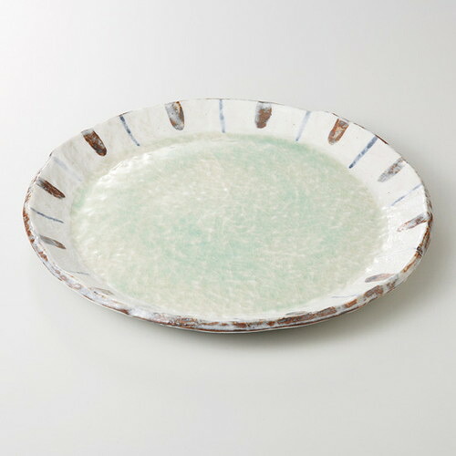 ☆ 和皿 ☆ ヒワ釉渕十草 9.0丸皿 [ 28.7 x 2.8cm 1180g ] | 大きい お皿 大皿 盛り皿 盛皿 人気 おすすめ パスタ皿 パーティー 食器 業務用 飲食店 カフェ うつわ 器 ギフト プレゼント誕生日 贈り物 贈答品 おしゃれ かわいい