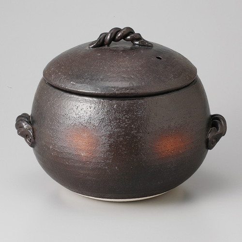 ☆ 土鍋 ☆ 黒 3合栗型ご飯鍋 [ 21 x 18 x 16.5cm ] 【 料亭 旅館 和食器 飲食店 業務用 】｜せともの本舗
