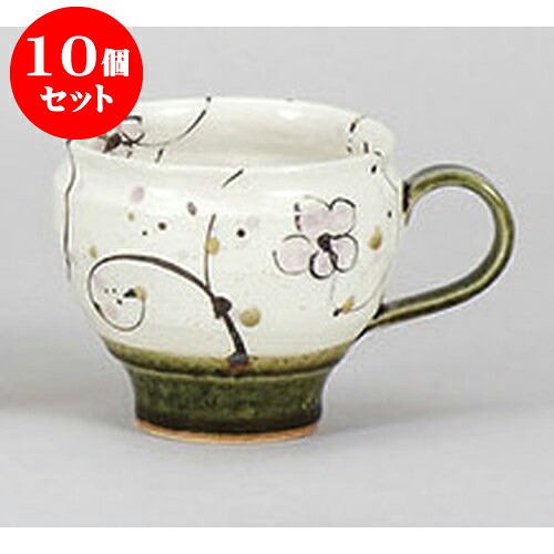 10個書き割り カップ 織部花唐草マグカップ [8.7 x 7.6珊 300竓] 土物 | 一般受け おすすめ 食器 洋食器 御勤め用 飲食店 喫茶店 うつわ 器 今めかしい 愛くるしい 差し上げ物 差し上げ物 生まれ落ちる日 呉れて遣る品 食器書き割り 食器書き割り