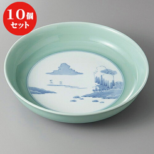 10個セット ☆ 有田焼盛皿 ☆有田焼青磁内山水１１号鉦鉢 [ 33 x 7.5cm ] | 人気 おすすめ 食器 洋食器 業務用 飲食店 カフェ うつわ 器 おしゃれ かわいい ギフト プレゼント 誕生日 贈答品 食器セット 食器セット