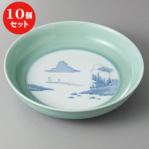 10個セット ☆ 有田焼盛皿 ☆有田焼青磁内山水７号鉦鉢 [ 22 x 4.5cm ] | 人気 おすすめ 食器 洋食器 業務用 飲食店 カフェ うつわ 器 おしゃれ かわいい ギフト プレゼント 誕生日 贈答品 食器セット 食器セット｜せともの本舗