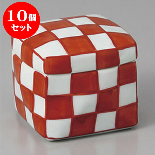 10個セット 珍味 有田焼赤絵市松角陶箱(小) [6.5 x 6.5 x 5.5cm 100cc] | 珍味 小付け 小鉢 小皿 お漬物 薬味入れ おすすめ 人気 食器 業務用 飲食店 カフェ うつわ 器 おしゃれ かわいい お洒落 可愛い ギフト プレゼント 引き出物 内祝い 結婚祝い 誕生日 食器セット