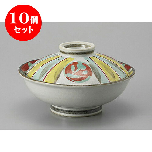 10個セット蓋向 十草赤丸紋蓋向 [16 x 8.7cm] 土物 | 煮物 料亭 旅館 割烹 碗 人気 おすすめ 食器 業務用 飲食店 カフェ うつわ 器 おしゃれ かわいい ギフト プレゼント 引き出物 誕生日 贈り物 贈答品 食器セット｜せともの本舗