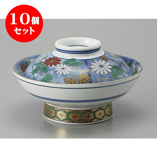 10個セット蓋向 染錦あけぼの菊蓋向(大) [16.7 x 9.5cm] | 煮物 料亭 旅館 割烹 碗 人気 おすすめ 食器 業務用 飲食店 カフェ うつわ 器 おしゃれ かわいい ギフト プレゼント 引き出物 誕生日 贈り物 贈答品 食器セット