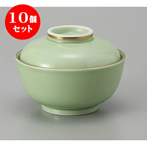 10個セット円菓子 有田焼渕金グリーン釉小蓋物 [11.5 x 8.5cm] | 煮物 料亭 旅館 割烹 碗 人気 おすすめ 食器 業務用 飲食店 カフェ うつわ 器 おしゃれ かわいい ギフト プレゼント 引き出物 誕生日 贈り物 贈答品 食器セット｜せともの本舗