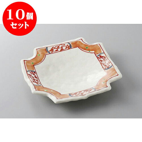 10個セット 前菜皿 四ツ切赤絵皿 [17.8 x 17.8 x 3cm] 土物 | 付出 前菜 アラカルト 人気 おすすめ 食器 業務用 飲食店 カフェ うつわ 器 おしゃれ かわいい ギフト プレゼント 引き出物 誕生日 贈り物 贈答品 食器セット