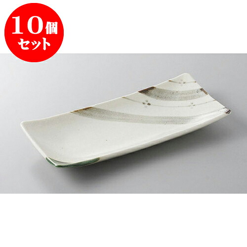 10個セット 付出皿 織部梅紋ストライプ突出皿 [22.5 x 10.2 x 2.6cm] | 付出 前菜 アラカルト 人気 おすすめ 食器 業務用 飲食店 カフェ うつわ 器 おしゃれ かわいい ギフト プレゼント 引き出物 誕生日 贈り物 贈答品 食器セット｜せともの本舗