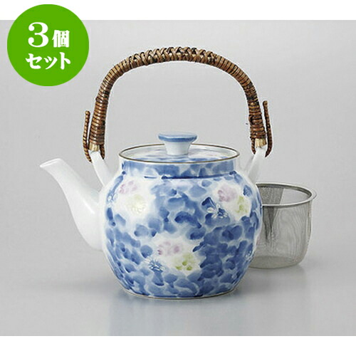 3個セット 土瓶 墨はじき二色花U付　8号土瓶 [1250cc] | ポット 急須 土瓶 お茶 大きい 一服 まったり 人気 おすすめ 食器 業務用 飲食店 カフェ うつわ 器 おしゃれ かわいい ギフト プレゼント 引き出物 誕生日 贈り物 贈答品 食器セット