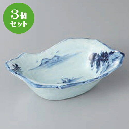 3個セット ☆ 向付 ☆手描き山水手作り風舟型鉢 [ 19 x 5.5cm ] | 和食器 鉢 小鉢 ボウル 浅鉢 料亭 ホテル 食器 業務用 飲食店 カフェ うつわ 器 おしゃれ かわいい ギフト プレゼント 内祝い 誕生日 贈り物 贈答品 おすすめ 食器セット