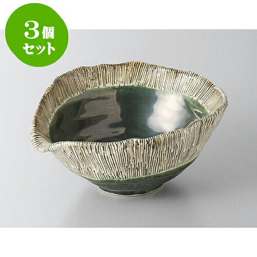 3個セット 大鉢・盛鉢 織部十草片口深鉢 [20 x 17.6 x 8.7cm] | 盛り鉢 盛鉢 万能 取り鉢 おすすめ 食器 業務用 飲食店 カフェ うつわ 器 おしゃれ かわいい お洒落 可愛い おしゃれ かわいい お洒落 可愛い 食器セット｜せともの本舗