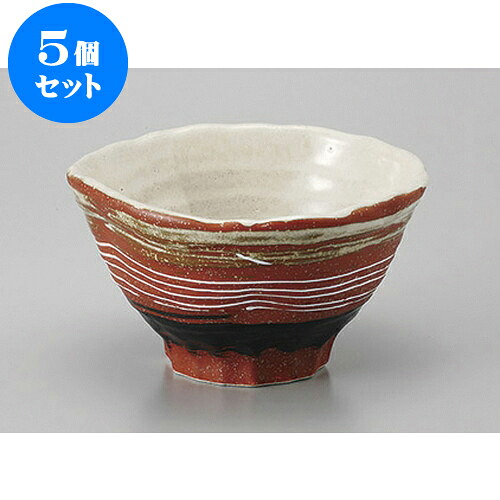 5個セット 丼 赤伊賀風一珍ライン4.5三ツ押 [13.8 x 8cm] | お好み丼 丼ぶり カフェ丼 鉢 ラーメン そば うどん ボウル 食器 業務用 飲食店 カフェ うつわ 器 おしゃれ かわいい ギフト プレゼント 誕生日 贈り物 贈答品 食器セット｜せともの本舗