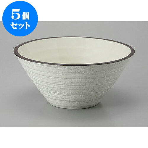5個セット 丼 粉引白刷毛水輪6.5麺鉢 [19.5 x 8.8cm] | お好み丼 丼ぶり カフェ丼 鉢 ラーメン そば うどん ボウル 食器 業務用 飲食店 カフェ うつわ 器 おしゃれ かわいい ギフト プレゼント 誕生日 贈り物 贈答品 食器セット