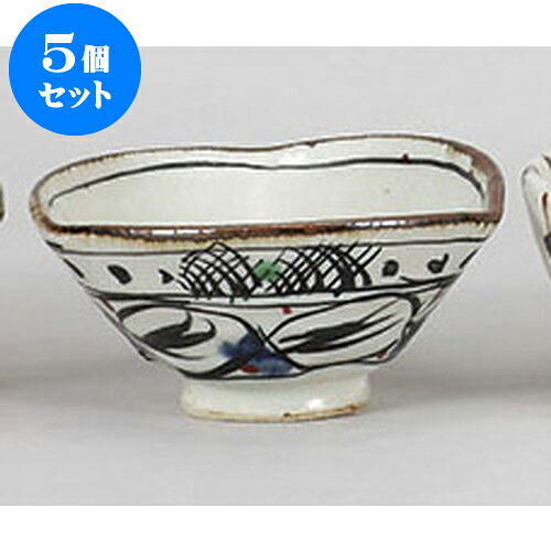 5個セット 中平 サビ絵三角飯碗(小) [12 x 6cm] | ちゃわん お茶碗 飯碗 ご飯茶碗 白米 人気 おすすめ 食器 業務用 飲食店 カフェ うつわ 器 おしゃれ かわいい ギフト プレゼント 引き出物 誕生日 贈り物 贈答品｜せともの本舗