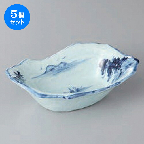 5個セット ☆ 向付 ☆手描き山水手作り風舟型鉢 [ 19 x 5.5cm ] | 和食器 鉢 小鉢 ボウル 浅鉢 料亭 ホテル 食器 業務用 飲食店 カフェ うつわ 器 おしゃれ かわいい ギフト プレゼント 内祝い 誕生日 贈り物 贈答品 おすすめ 食器セット｜せともの本舗