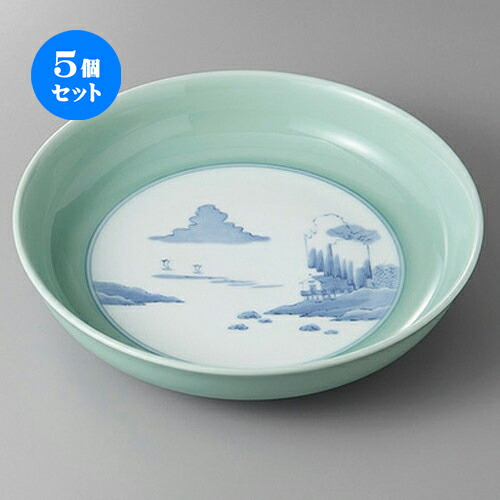 5個セット☆ 有田焼盛皿 ☆有田焼青磁内山水９号鉦鉢 [ 28 x 6cm ] | 盛皿 和食 取り皿 居酒屋 人気 おすすめ 食器 業務用 ファミリー 飲食店 カフェ うつわ ホテル 家庭用 器 おしゃれ SNS 内祝い ギフト プレゼント パーティ 引き出物 誕生日 記念日 SNS 食器セット