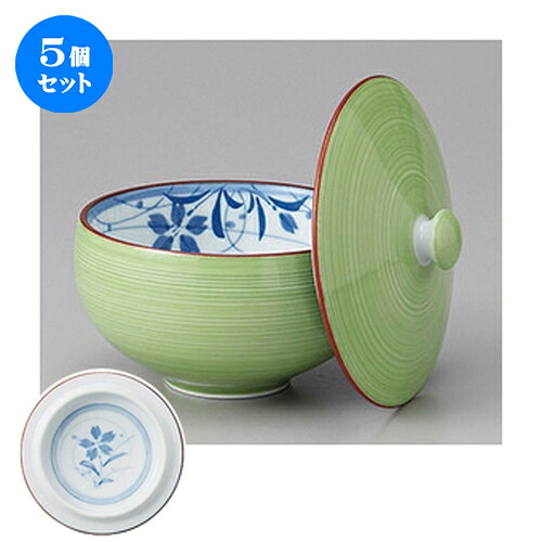 5個セット☆ 蓋付煎茶 ☆緑巻桔梗絵蓋付汲出 [ 9.5 x 7.5cm ] | 湯呑 湯のみ せん茶 千茶 一服 人気 おすすめ 食器 業務用 飲食店 カフェ うつわ 器 おしゃれ かわいい ギフト プレゼント 引き出物 誕生日 贈り物 贈答品 食器セット