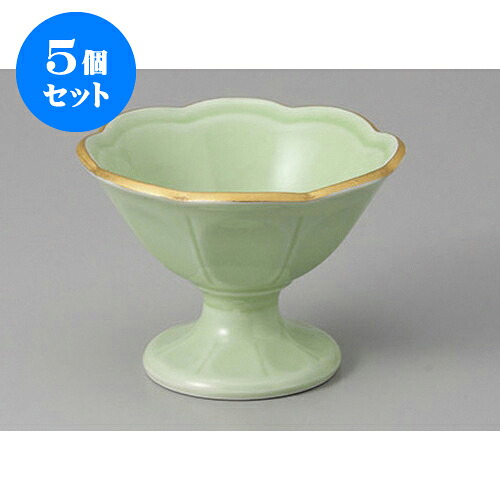 5個セット 高台小付 有田焼渕金グリーン釉高台小付 [9.6 x 7cm] | 和食器 鉢 小鉢 ボウル 料亭 ホテル 食器 業務用 飲食店 カフェ うつわ 器 おしゃれ かわいい ギフト プレゼント 内祝い 誕生日 贈り物 贈答品 おすすめ 食器セット｜せともの本舗