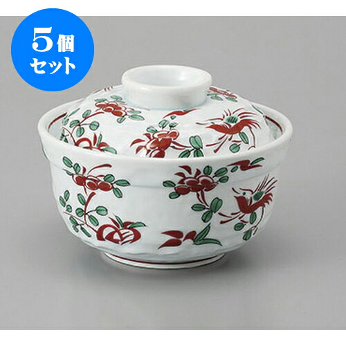5個セット 円菓子 赤絵花鳥中蓋物 [11.2 x 7.8cm] | 煮物 料亭 旅館 割烹 碗 人気 おすすめ 食器 業務用 飲食店 カフェ うつわ 器 おしゃれ かわいい ギフト プレゼント 引き出物 誕生日 贈り物 贈答品 食器セット