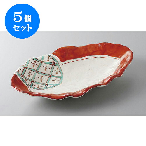 5個セット 前菜皿 赤絵緑格子花型楕円皿 [26.5 x 16.1 x 4.5cm] | 付出 前菜 アラカルト 人気 おすすめ 食器 業務用 飲食店 カフェ うつわ 器 おしゃれ かわいい ギフト プレゼント 引き出物 誕生日 贈り物 贈答品 食器セット