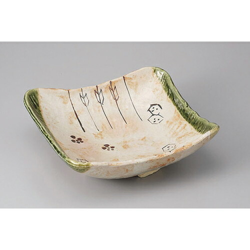 変形盛鉢 織部10.0角鉢 [24 x 23 x 9cm] 土物 | 盛り鉢 盛鉢 万能 取り鉢 おすすめ 食器 業務用 飲食店 カフェ うつわ 器 おしゃれ かわいい お洒落 可愛い おしゃれ かわいい お洒落 可愛い｜せともの本舗