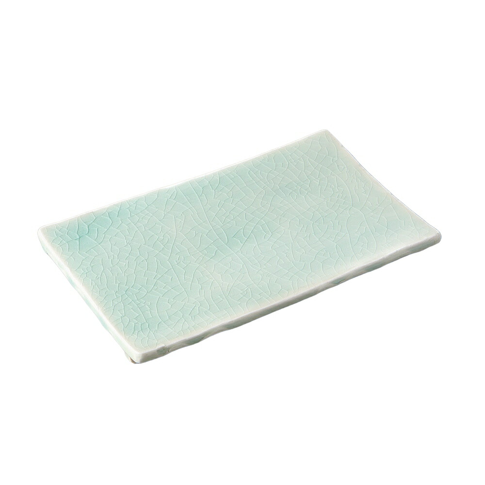 青磁貫入長角足付皿（手造り） [22.5×14×1.8cm] | SNS インスタ映え おしゃれ かわいい かっこいい カフェ 和カフェ おうちカフェ 器 食器 和食器 洋食器 業務用 贈答 プレゼント ギフト シンプル モダン お祝い セット