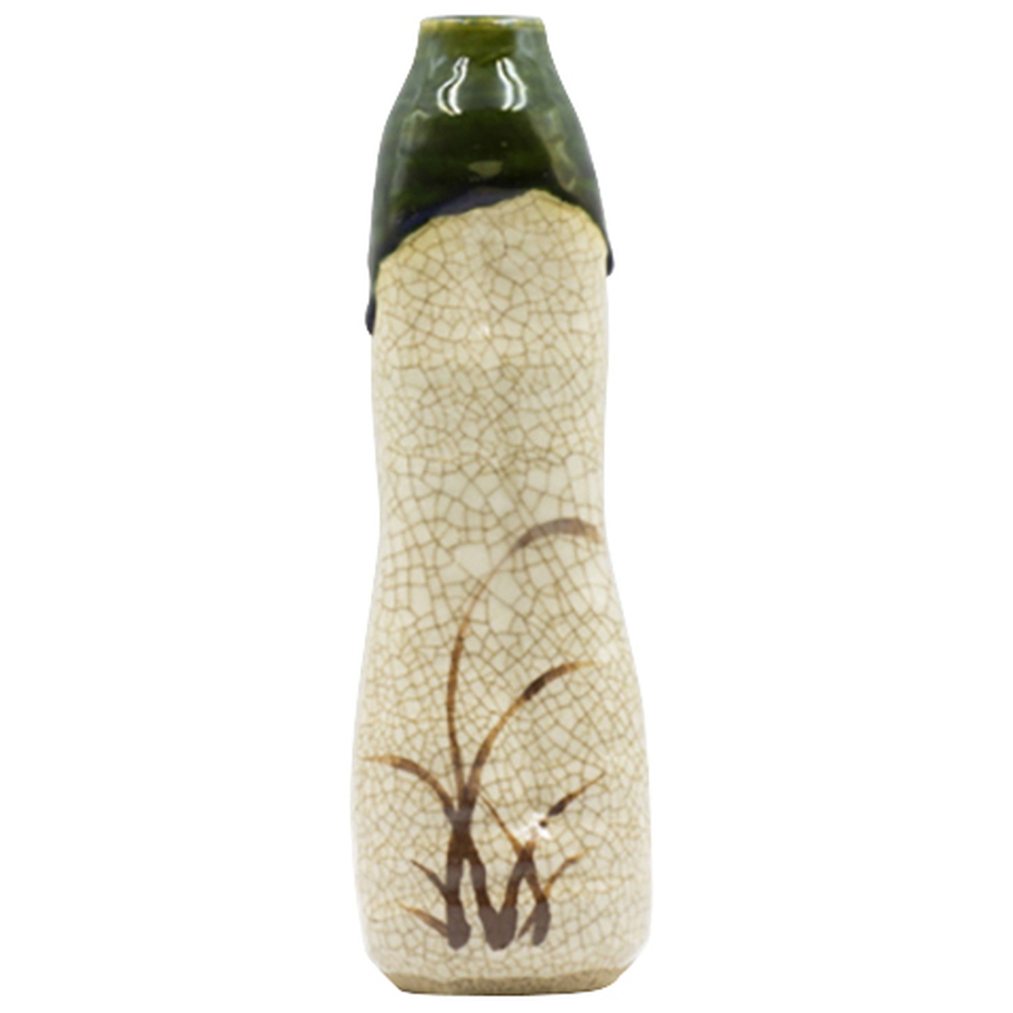 三代 諏訪蘇山】作 青磁鯱耳花瓶 花入 高25cm 共箱 茶道具