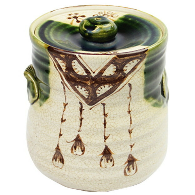 織部耳付水指上（景陶作） かざり付ける箱入 [12.8×15.5糎 1100g] | 茶道具 茶道 裏千家 表千家 お抹茶 読み合わせる用 茶会 茶席 水指 お点前 お差し上げ物 差し上げ物 差し上げ物 差し上げ物